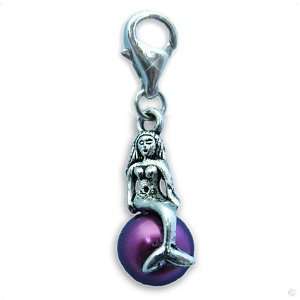   Mermaid of pearl purple #8712, bracelet Charm  Phone Charm: Jewelry