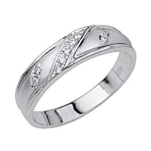  .925 Sterling Silver CZ Ribbon Mens Wedding Ring Band 