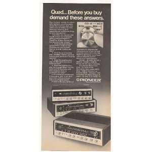 1974 Pioneer QX 949 QX 747 QX 646 Quad Stereo Print Ad 