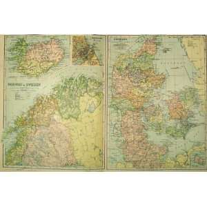  1901 Bacon World Map Norway Sweden Denmark