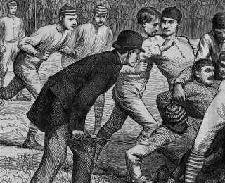 ANTIQUE COLLEGE FOOTBALL PRINT 1879 YALE AND PRINCETON  