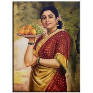 INDIAN LADY PORTRAIT FINE ART GICLEE PAINTING ON CANVAS:  