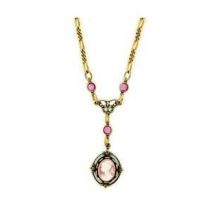 Vintage Cameo Fashion Necklace   Pink Cameo & Austrian Crystal Womens 