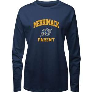 Merrimack Warriors Navy Womens Parent Arch Long Sleeve T Shirt 