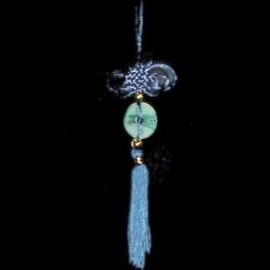  Feng Shui Good Luck Charm with Navy Silk Knot and Jade 