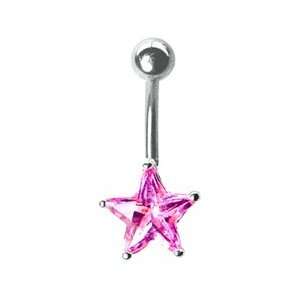  PINK Swarovski Crystal STAR Belly Button Ring: Jewelry