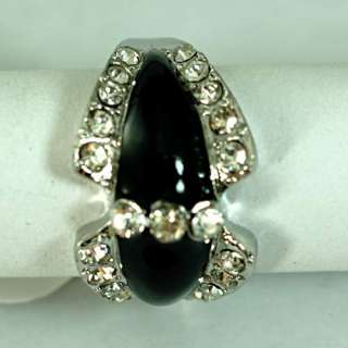 r8458 Size 8 Xams Shiny Enamel Black CZ Diamante Cocktail Ring Fashion 