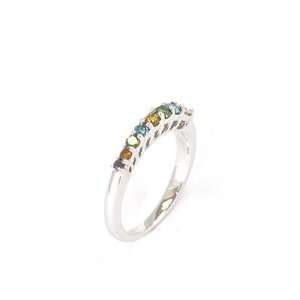  14 KT Withe Gold, Multi color diamond ring.: Jewelry