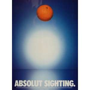   Ad Absolut Sighting Vodka Orange Floating Sky UFO   Original Print Ad