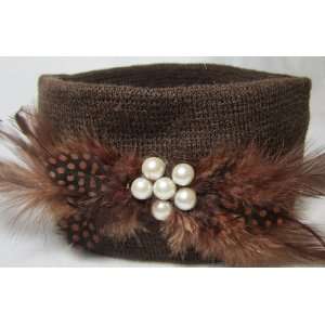  Brown Winter Ear Warmer Knit Headband with Feathers 