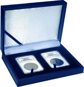 LEATHERETTE DISPLAY BOX FOR 2 COIN SLABS PCGS OR NGC  