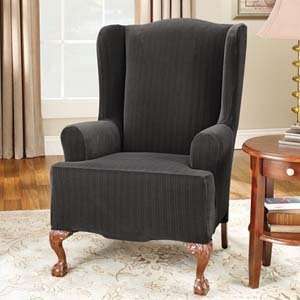   Stretch Pinstripe 1 Piece Wing Chair Slipcover, Black: Home & Kitchen