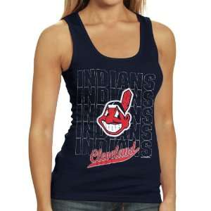   Indians Ladies Navy Blue Repeater Tank Top (Small)