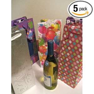  Wine Bottle Paper Gift Bags Set of 4 (Assorted Colors 