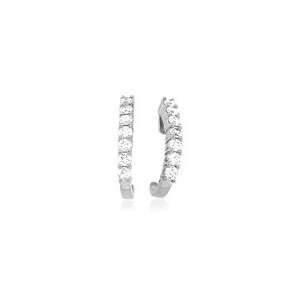  1.00 Ct Diamond J Hoop Earrings in 14K White Gold: Jewelry