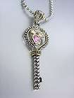 Designer Style Silver Cable Pink Clear CZ Crystals Key Pendant Chain 