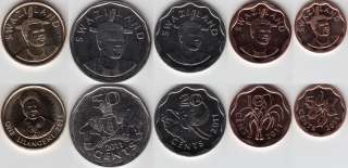 Swaziland set of 5 coins 5 cents 1 lilangeni 2011 UNC  
