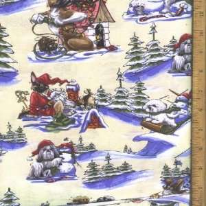   Dogs Playing in Snow Christmas Fabric By the Yard 