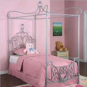  Sparkled Silver Twin Canopy Bed: Home & Kitchen