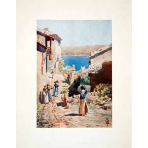 1906 Color Print Ribadeo Rivadeo Spain Wigram Galicia Village Ocean 