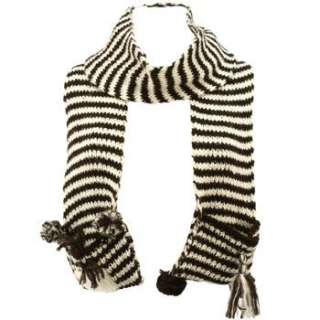 Winter Hand Knit Zebra Animal Face and Tail Long Scarf Shawl Ski Hat w 