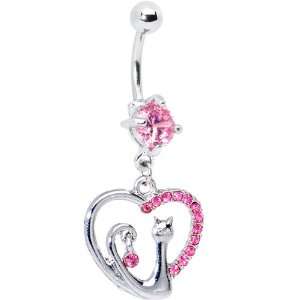 Cats Meow Pink Heart Belly Ring: Jewelry