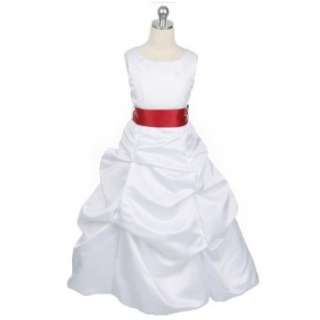  White Satin Flower Girl Dress with Red Sash (Girls Size 1 