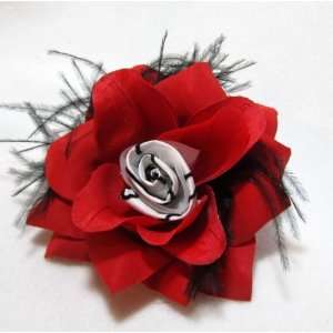   Rose with Black White and Ostrich Feather Hair Clip: Everything Else