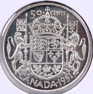This is a 1951 Canada Silver Half Dollar, or 50 Cent Piece, in 