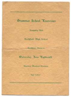Northfield Vermont High School Graduation Program 1919  