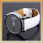silver Rotary Dial white Leather Round Quartz Unisex Ladies Watch 