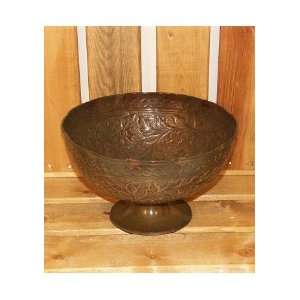  Brown Metal Decorative Bowl with Floral Design: Home 