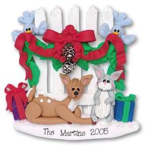    Personalized Ornament Picket Fence w/Deer & Rabbit