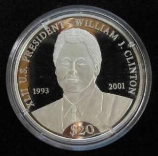 2000 SILVER $20 William J. Clinton   ** COA **  (.999 PURE SILVER 