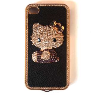 Cat Crystal Leather Skin Cover Hard Case Protector for iphone 4 4S 