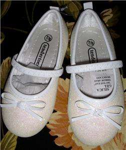 Lil Girls White Sparkle Dress Shoes Slippers NWT Fancy  