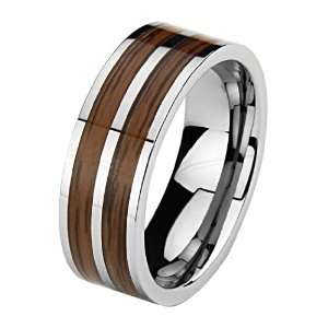8mm Two Line Wood Inlay Cobalt Free Tungsten Carbide COMFORT FIT 