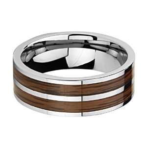 8mm Two Line Wood Inlay Cobalt Free Tungsten Carbide COMFORT FIT 