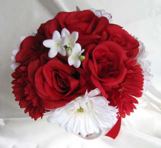 Bridal Bouquet wedding flowers bouquets RED WHITE DAISY  