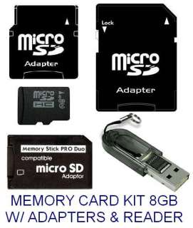 8GB MICROSD+MINISD/SD/MS PRO DUO ADAPTERS+CARD READER  