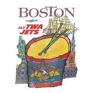  World Travel Poster Trans World Airlines Boston Fly TWA 