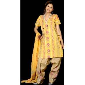   Salwar Kameez Fabric with Golden Paint   Pure Cotton 