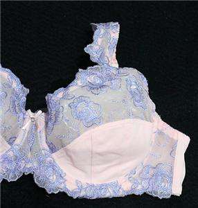   BLUE EMBROIDERED SHEER BRA BRIEF SET PLUS 18D 40D 90D 105D NEW  