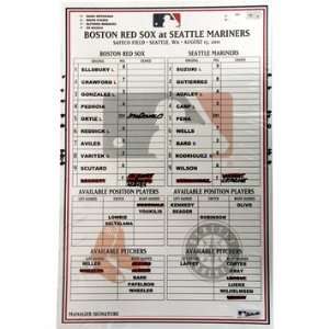  Red Sox at Mariners 8 13 2011 Game Used Lineup Card 