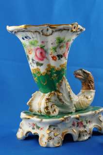 Attr. Russian Popov Porcelain Pair of Cornucopia Eagle Heads Vases 