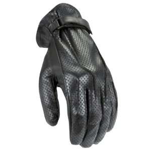  POWER TRIP JET BLACK LEATHER GLOVES PERFORATED BLACK MD 