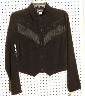 Ladies Western Show Shirt faux suede black fringe embroidery 
