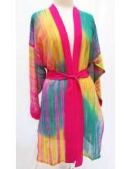 crinkled silk chiffon bella tie dye kimono jacket robe w tie jewel 