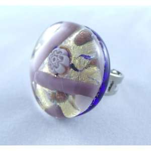    Pink Gold Circle Venetian Murano Glass Adjustable Ring: Jewelry