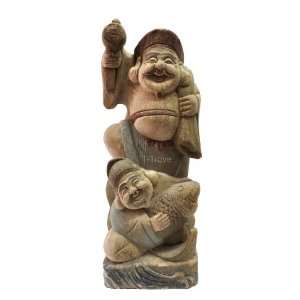 Wooden Japanese Fortune God Statue with Antique Finish 